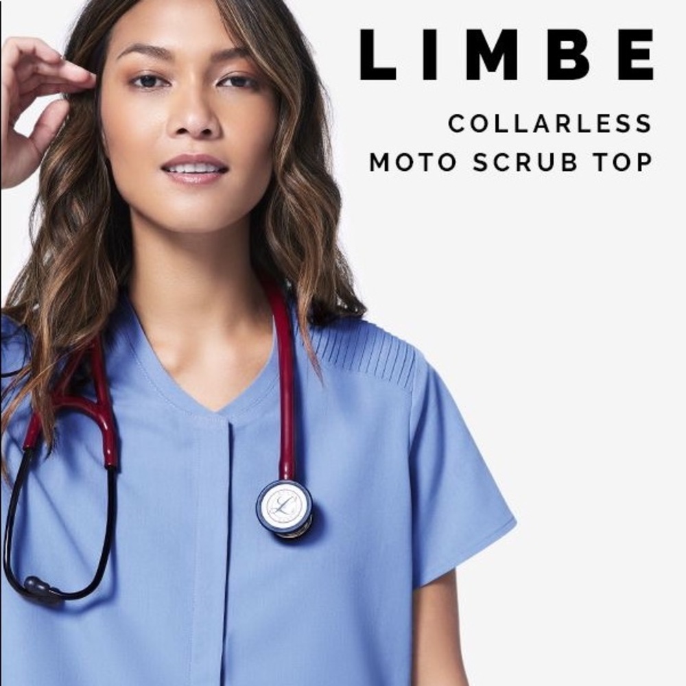 FIGS Large Black Limbe Collarless Moto Scrub Top